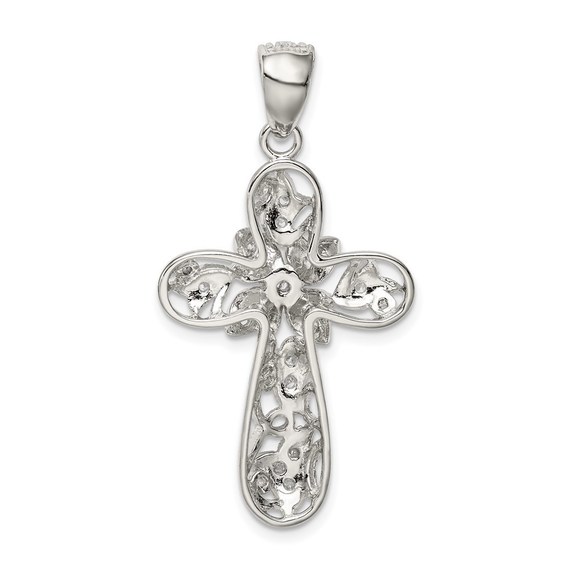 Sterling Silver Rhodium-plated CZ Cross Pendant - Picture 3 of 4